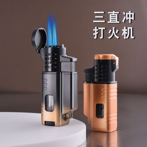 新款摩登三直冲防风打火机简约商务多色礼品机可点雪茄可视气窗