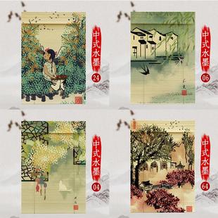 饰中国风 来图可定做 印花竹帘卷帘山水画系列竹窗帘餐厅遮光装