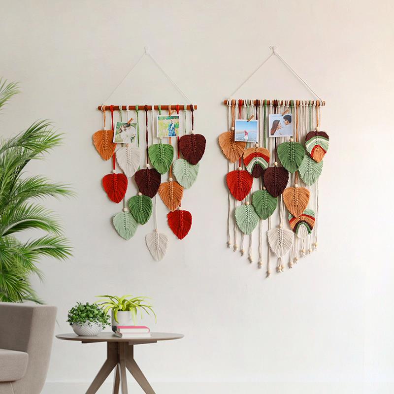 ins彩色树叶子手工挂毯流苏壁挂挂件白墙房间民宿创意背景墙饰