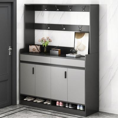 鞋柜带挂衣架一体家用门口靠墙进门带衣帽架玄关柜储物柜防尘带门