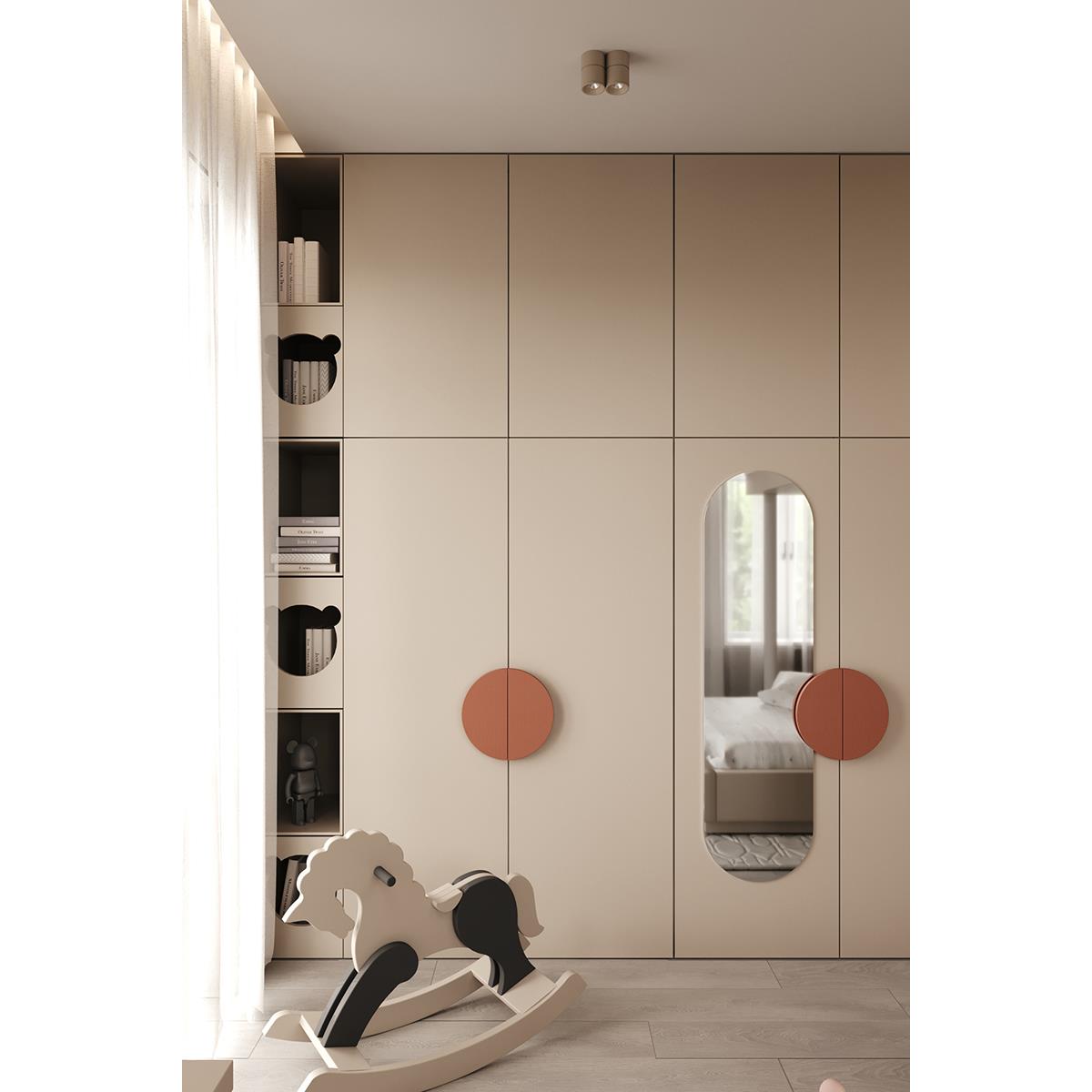 现代简约北欧彩色儿童房衣柜门装饰彩色全屋定制门板半圆实木拉手