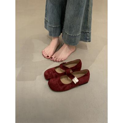 法式小众豹纹玛丽珍鞋女鞋子2025年秋冬新款浅口一字带绒面单鞋女