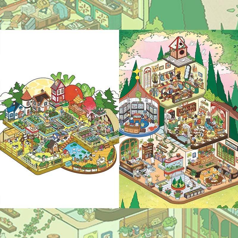 橙子莉莉1.0造景贴纸林间拾光3D立体小屋微缩场景贴纸解压diy手账