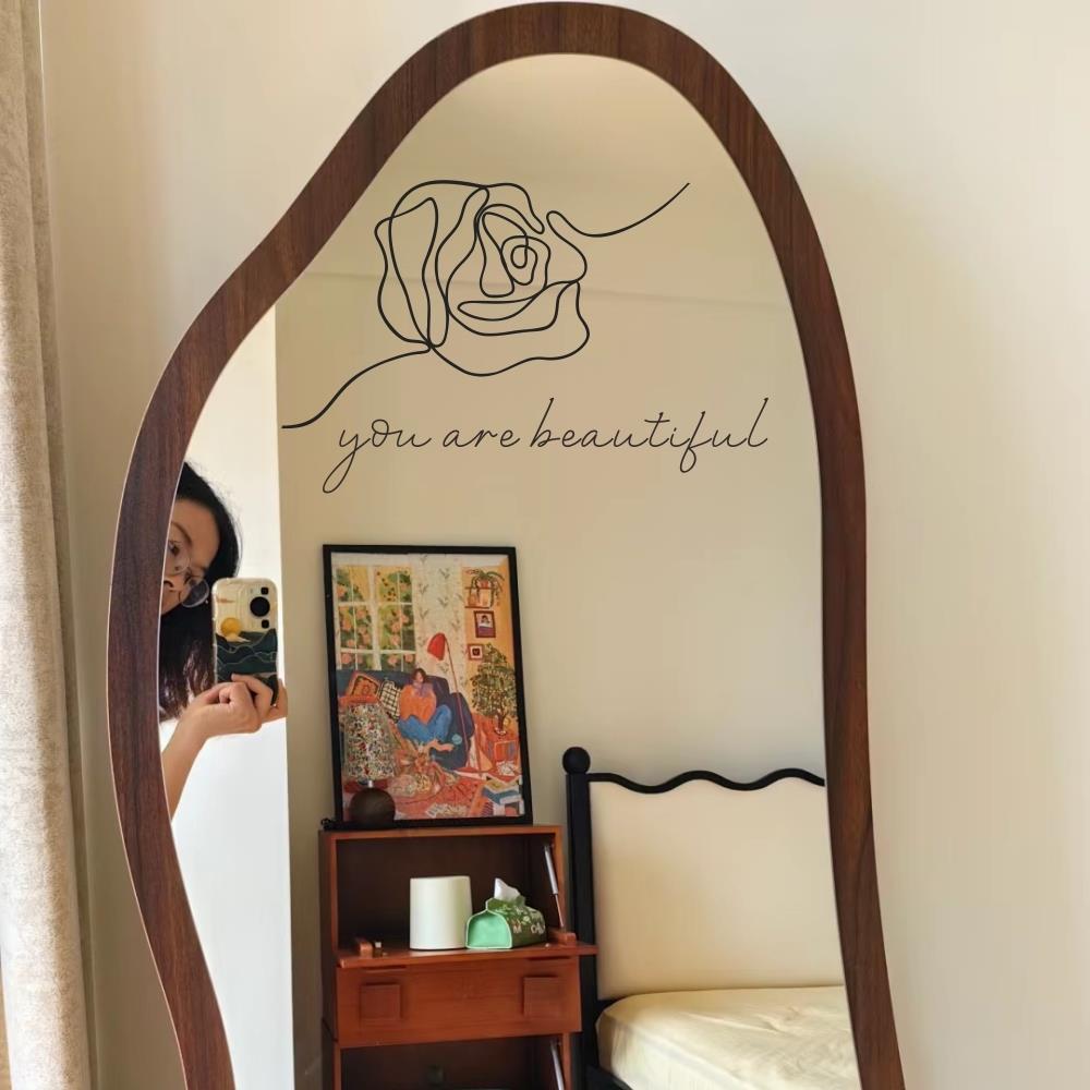 抽象玫瑰花图案you are beautiful创意玻璃门镜子氛围感装饰贴纸