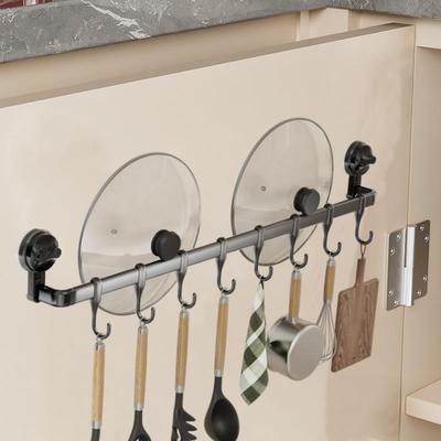 吸盘厨房挂钩一排滑轨挂钩架免打孔挂杆收纳整体橱柜门内侧挂架置