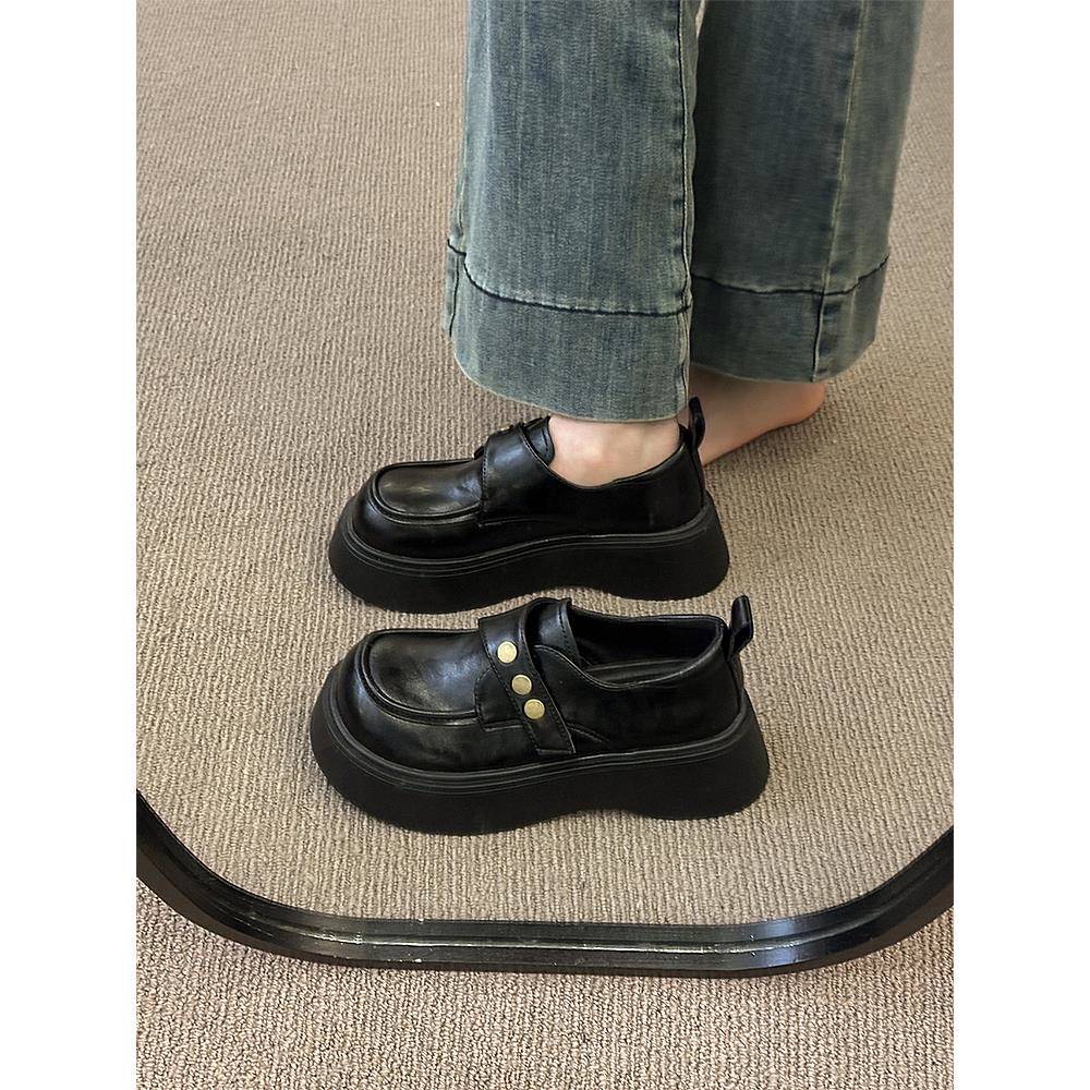 厚底乐福鞋女2025春秋新款英伦风复古大头小皮鞋一脚蹬配裙子单鞋