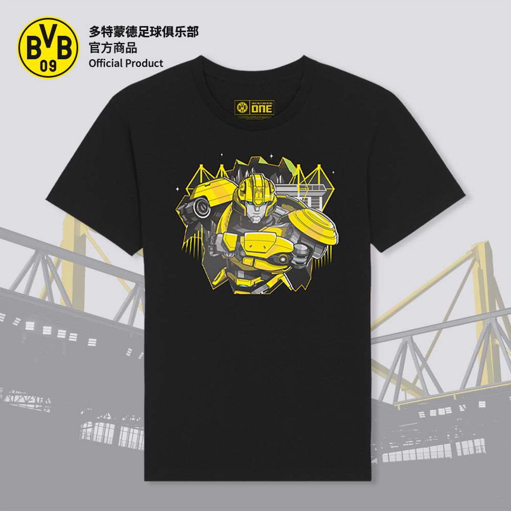 多特蒙德足球俱乐部|BVB变形金刚联名黑色T恤男士休闲个性涂鸦