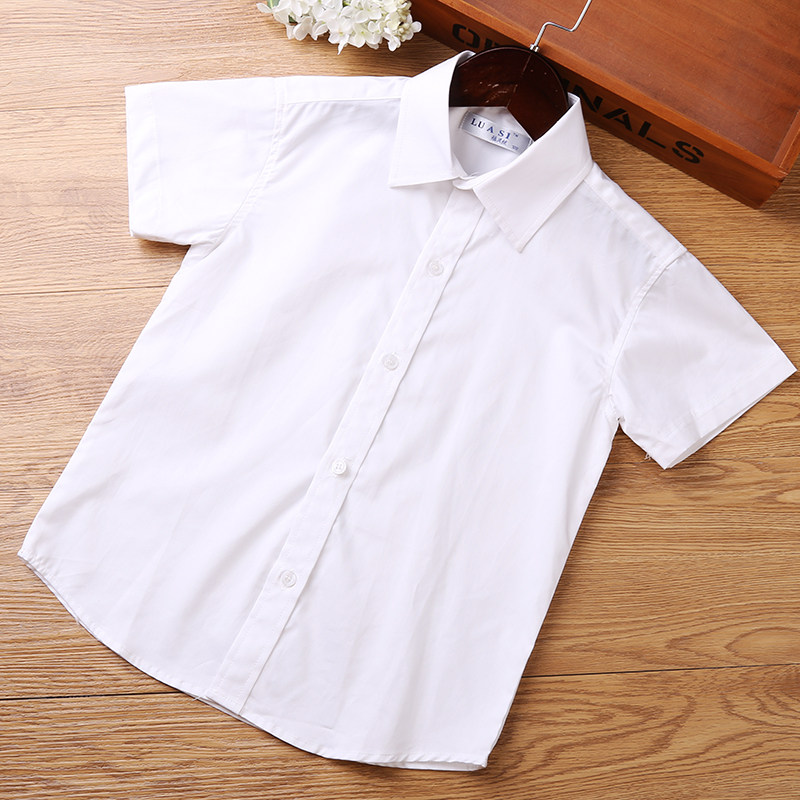 白衬衫男童夏装短袖中小学生纯白色校服学院纯棉夏季男生儿童衬衣