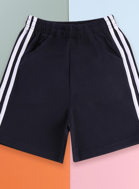 儿童夏装短裤中小学生运动裤一二三条杠校裤藏蓝色薄中裤纯棉宽松