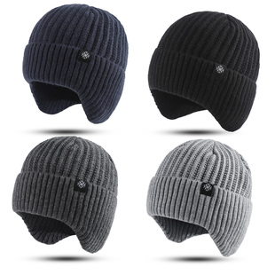 帽子男士 加绒护耳毛线帽子冬天保暖加厚针织棉帽骑行雷锋帽 冬季