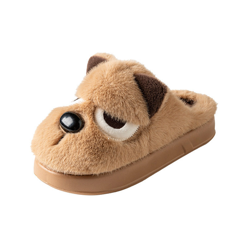 卡通生气小狗棉拖居家棉拖鞋女加绒棉拖鞋男保暖鞋月子鞋包头拖女