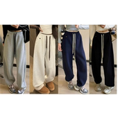 2026新款 宽松显瘦运动休闲裤 韩系松弛感宽松加绒卫裤 女撞色高腰裤
