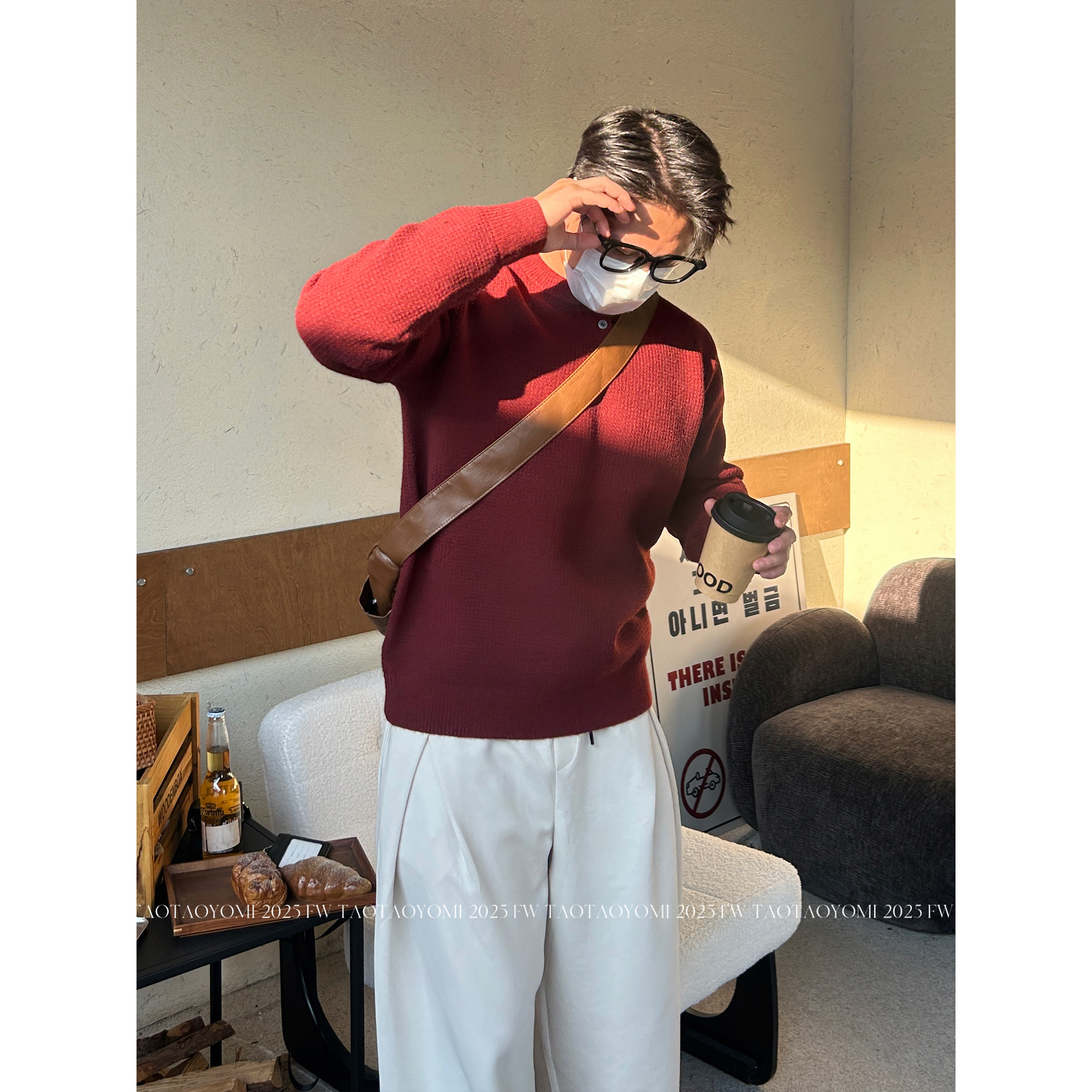 TTYM美式亨利领毛衣男士秋冬季加厚老钱风安哥拉红针织衫打底线衣