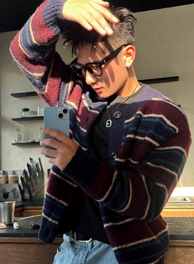 TTYM*美式复古慵懒风毛衣男女秋冬季新款宽松休闲针织衫上衣开衫