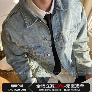 復(fù)古短款 牛仔外套男翻領(lǐng)休韓系夾克男女休閑百搭痞帥潮 秋季 TTYM