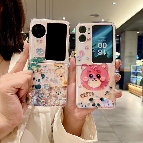 适用oppopht110手机壳oppo折叠屏findn3flip滴胶闪粉pgtIIO油画卡通find水钻n2filp女款oppofind小清新PGT110