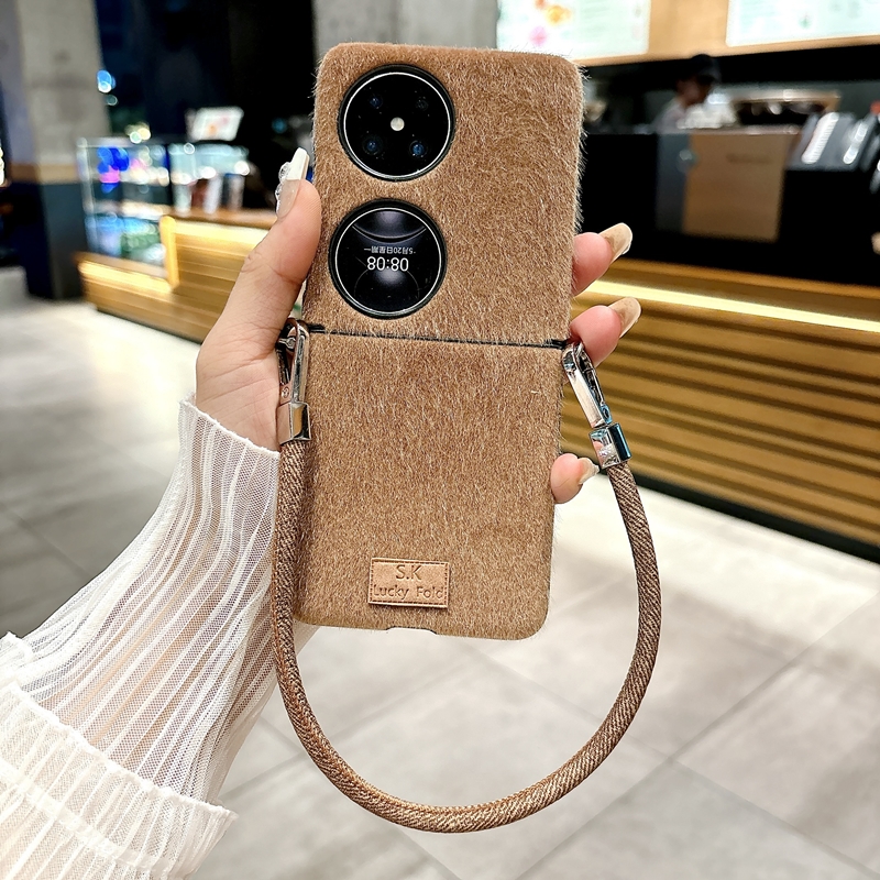 适用华为pocket2手机壳poket秋冬毛绒pokets折叠屏S中轴保护套p50宝盒pokcet全包铰链Pockte腕带手提pock气质