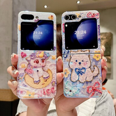 适用z三星zflip5手机壳w24flip新款23filp折叠屏zlip卡通可爱zfilp4油画Galaxyzflip3闪粉galaxyflip保护套女