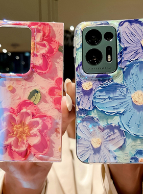 OPPO Find N2手机壳oppofandn2卡通蓝光findn2油画花朵oppofind新款PGU110防摔oppofindn2折叠屏oppon2保护套