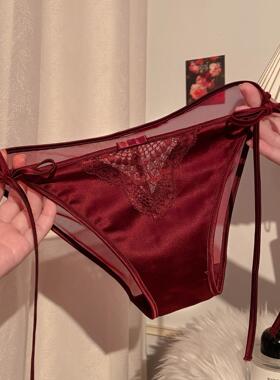 「HS」酒红玫瑰*性感红色高颜值内裤女2026新款蕾丝本命年三角裤