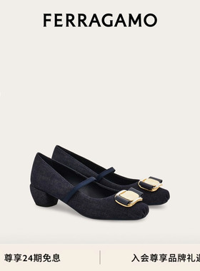 【24期免息】FERRAGAMO菲拉格慕女士新版Vara扣饰粗跟高跟鞋