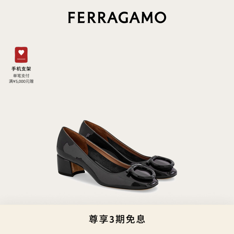 【3期免息】FERRAGAMO菲拉格慕女士大号Gancini扣饰高跟鞋