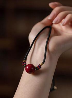 2026高含量紫金砂朱砂红色锁骨链女款圆珠吊坠本命年挂件项链毛衣