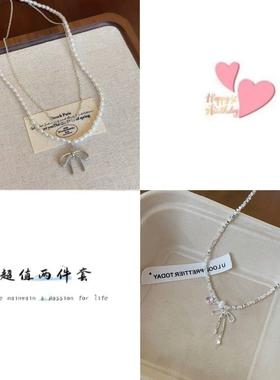 2026碎银子蝴蝶结珍珠项链轻奢高级感设计锁骨链新款颈链配饰女款