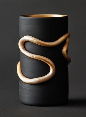 2026跨境家居用品创意黑色花瓶树脂工艺品电视柜桌面家居客厅装饰