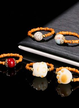 2026晶东珠宝 橄榄核竹节星月菩提圆珠戒指炭烧小猫爪新中式指环