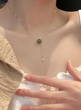 2026绿色单珠流苏项链女小众高级感轻奢锁骨链简约设计气质颈链新