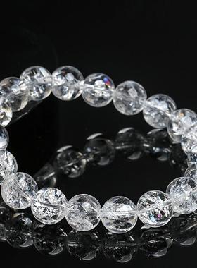 2026鸿初珠宝 喜马拉雅白水晶手链 爆纹白水晶圆珠手串 厂家直销