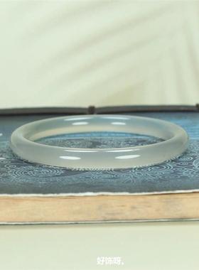 2026玛瑙手镯细圆条白叮当高冰香槟玉髓镯子手镯马料白月光天然玉