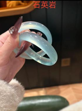 2026高冰油青石英岩手镯仿水沫玉翡翠色扁条淡绿色天青冻冰种正圈