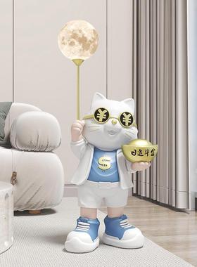 2026可爱招财猫大型落地月球灯摆件客厅卧室酒店会所入户玄关开业
