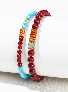 2026晶德珠宝 紫砂蓝松锦鲤手链女式手串本命年饰品朱砂礼物工厂