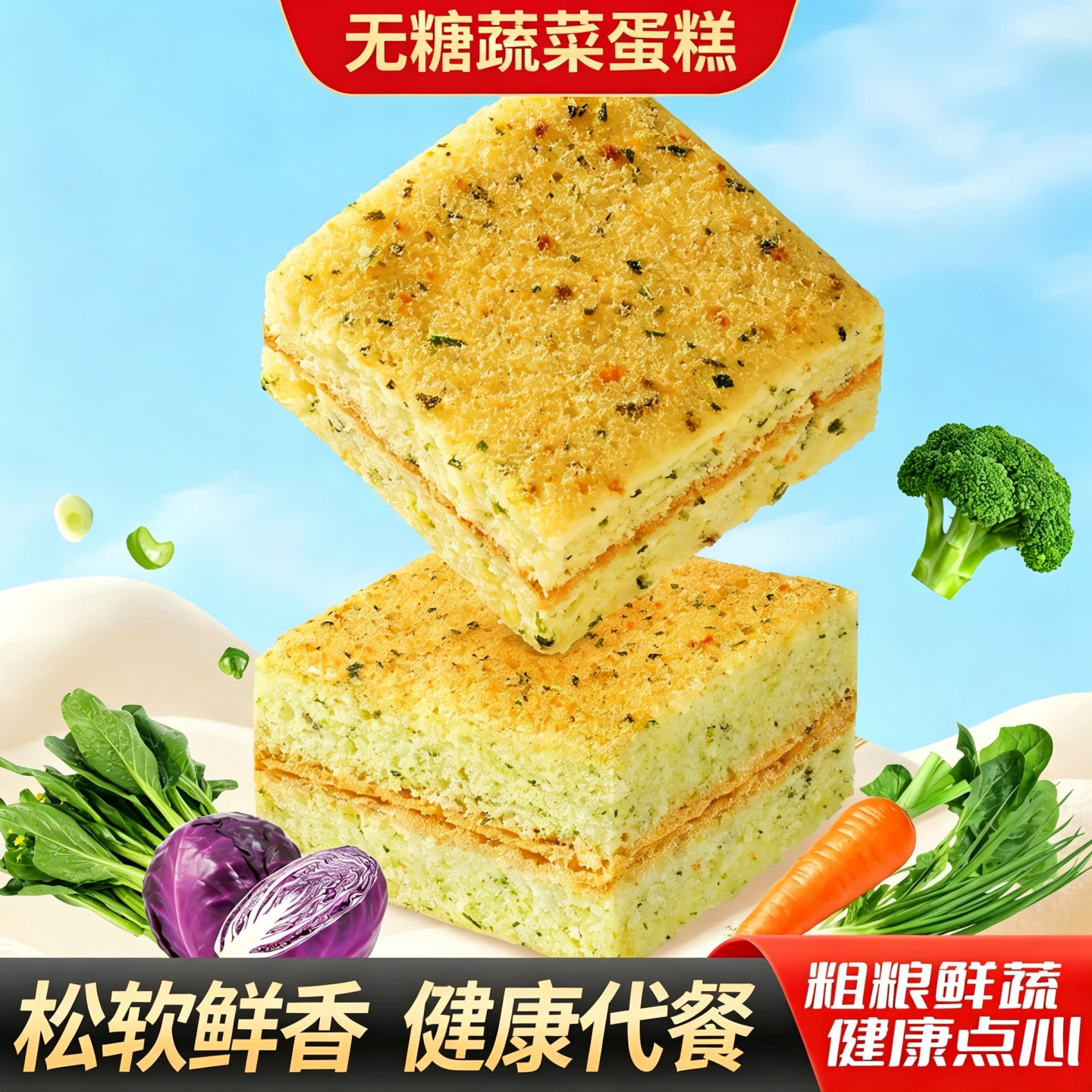 无糖蔬菜蛋糕营养健康咸香肉松无糖代餐早餐鸡蛋糕点休闲零食品