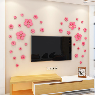 饰亚克力3d立体墙贴 镜面樱花小图案贴纸自粘创意客厅电视背景墙装
