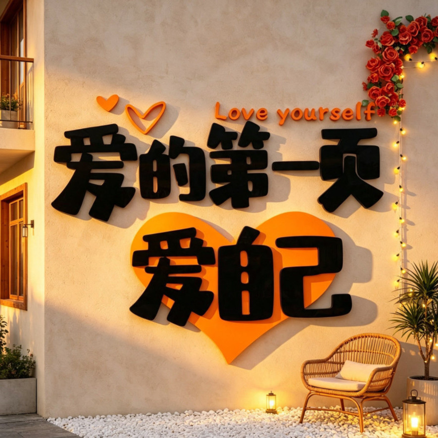 网红打卡拍照区背景墙布置户室外玫瑰花民宿小院墙面装饰贴纸造景图片