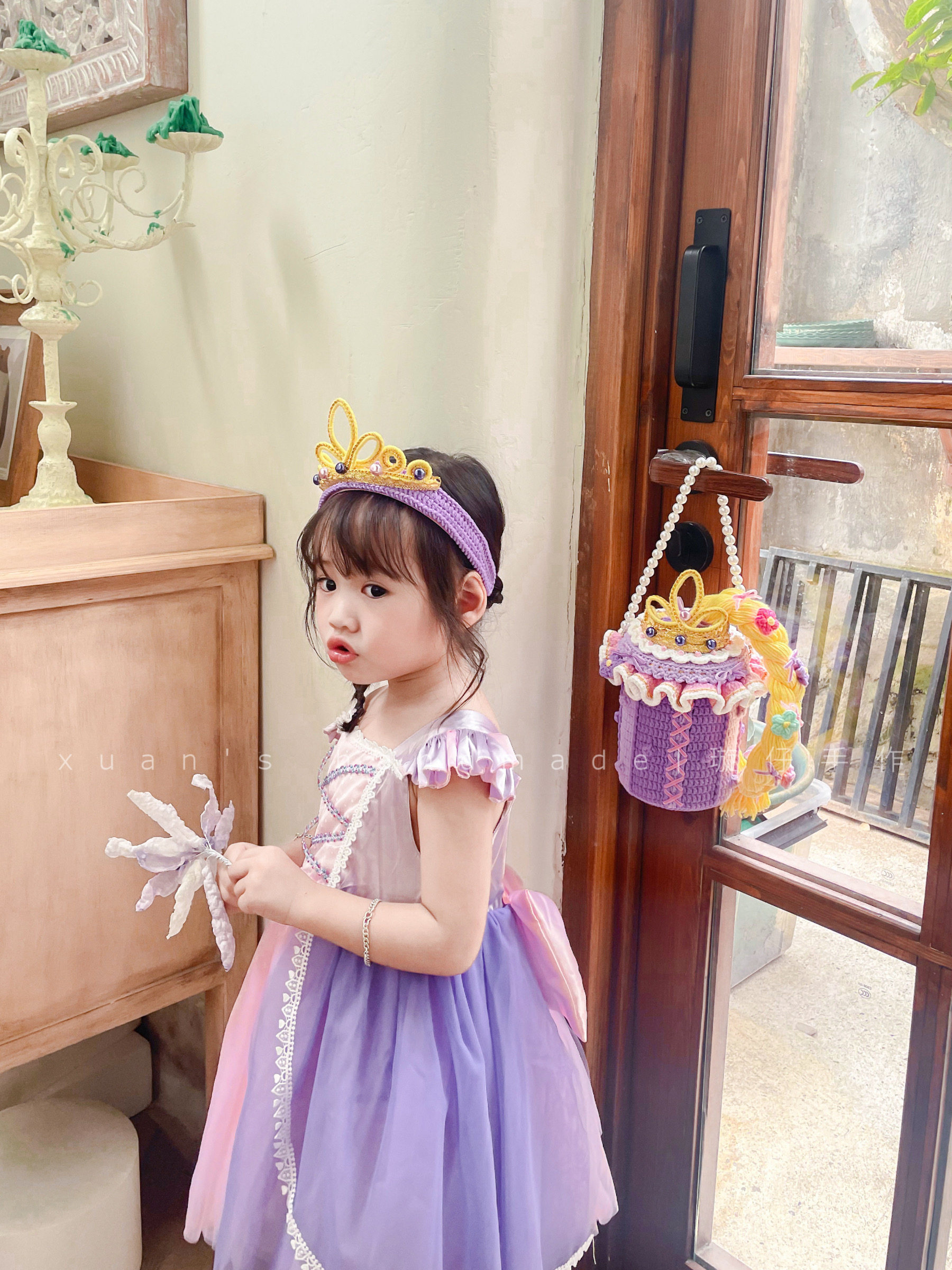 XUAN TSAI HAND-MADE ORIGINAL RAPUNZEL BUCKET BAG CROCHET HANDMADE DIY MATERIAL PACKAGE HEADBAND GIFT