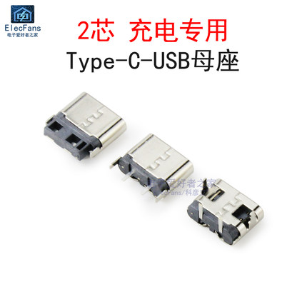 (10个)TYPE-C两脚直插母座插板简易型USB快充2P充电接口TYPEC尾插