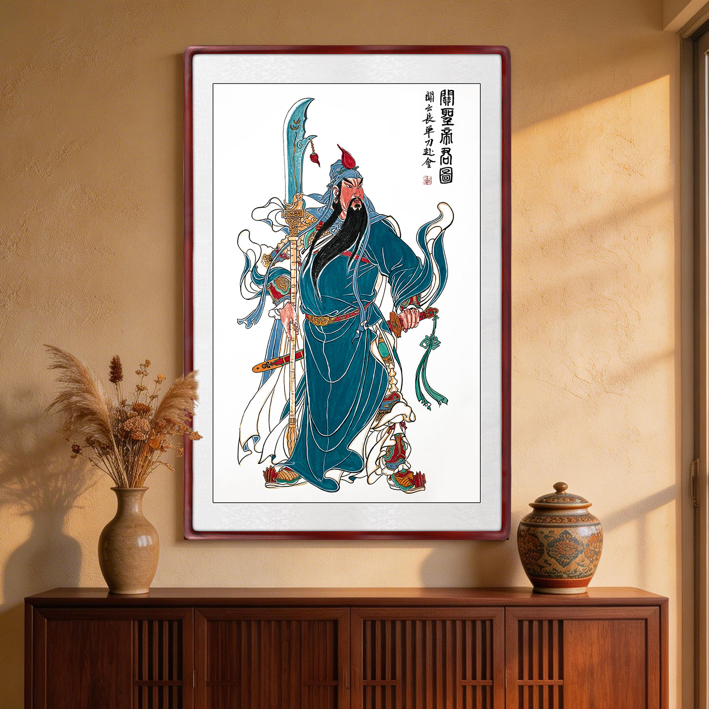 纯手绘国画关羽人物挂画武财神像关公忠心义办公室供桌玄关装饰画