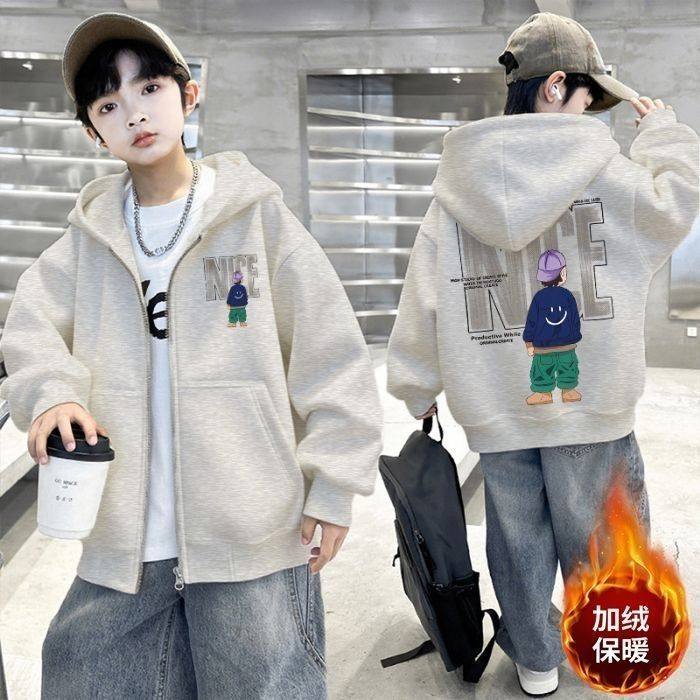 男女童卫衣2025新款秋冬中大童加绒加厚拉链连帽上衣儿童开衫外套