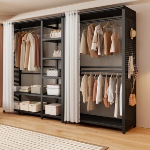 衣柜家用卧室出租房全金属开放式衣柜简易组装2026衣帽架子置物架