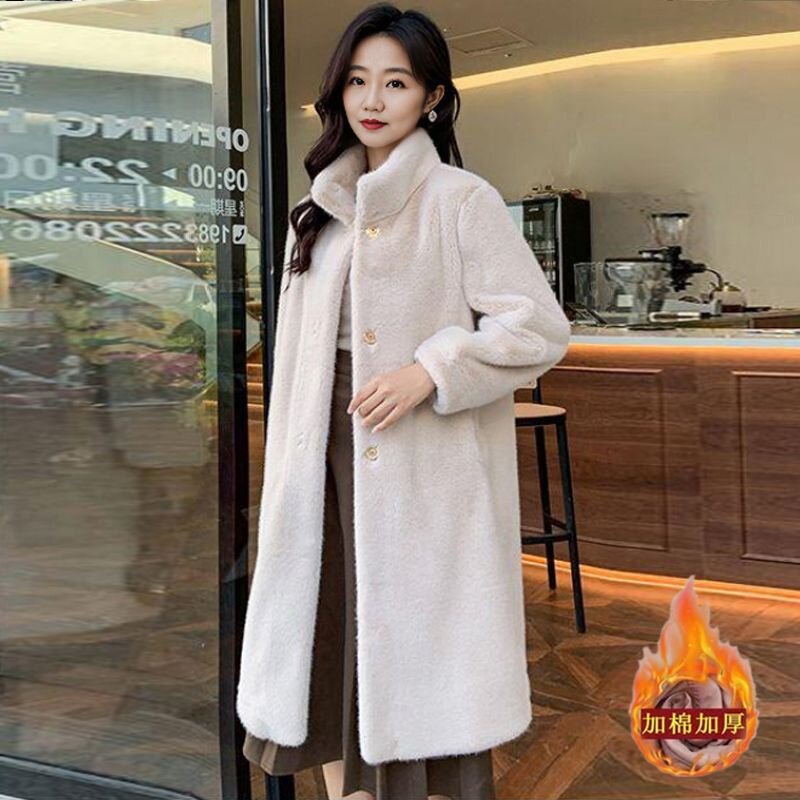 新款仿水貂绒皮草外套女冬季加厚长款妈妈装韩版宽松显瘦时尚大码