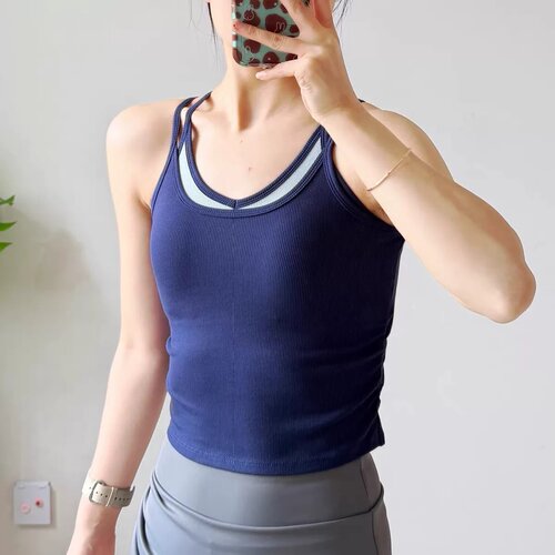 假两件带胸垫运动背心防震美背外穿跑步训练内衣吊带瑜伽服上衣女