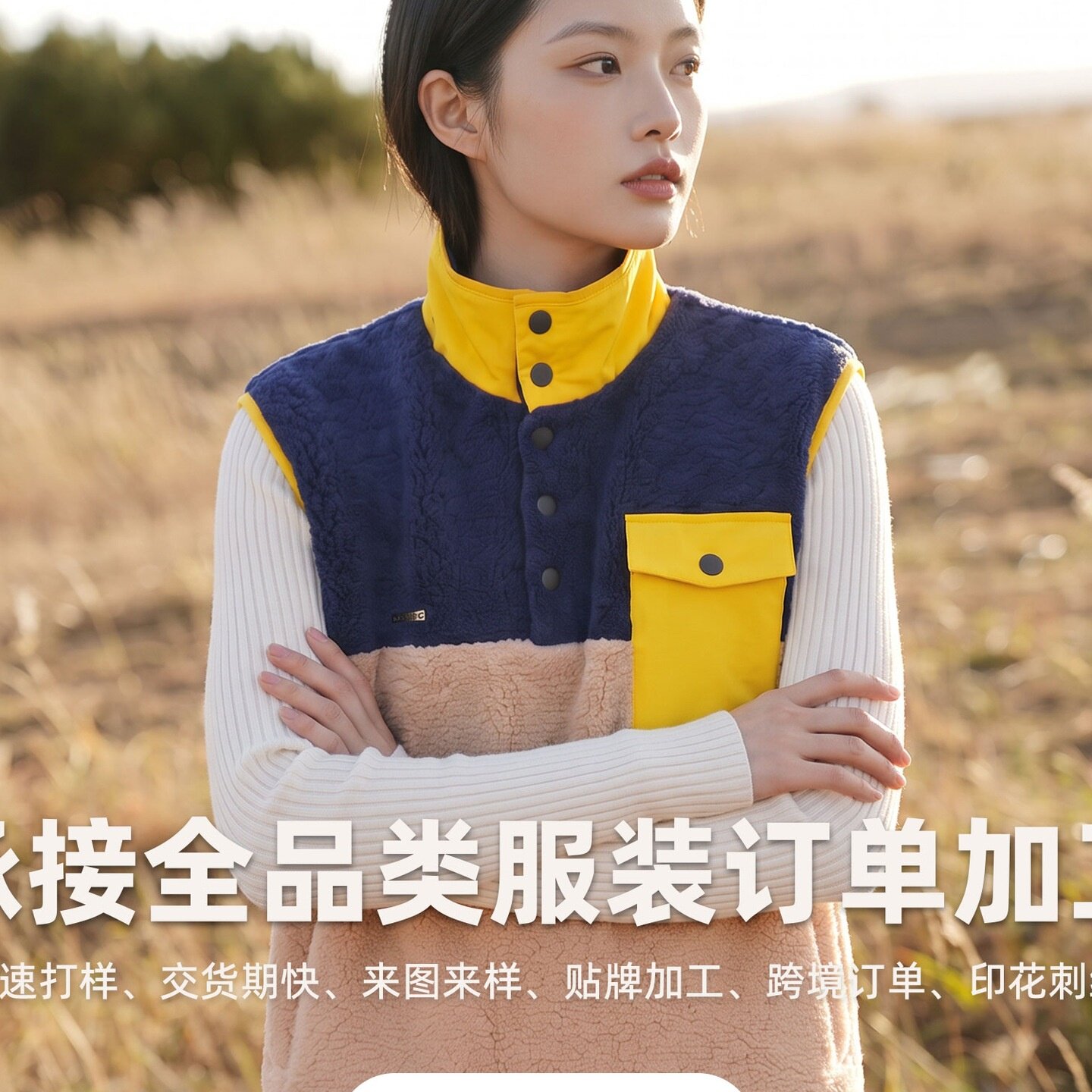 跨境品牌订单立领三撞色无袖马甲女士坎肩短款背心薄款秋冬外套