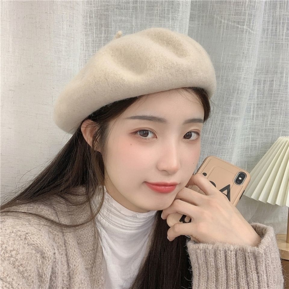 贝雷帽女新款百搭羊毛呢帽画家帽日系秋冬网红帽韩版羊绒蓓蕾帽潮