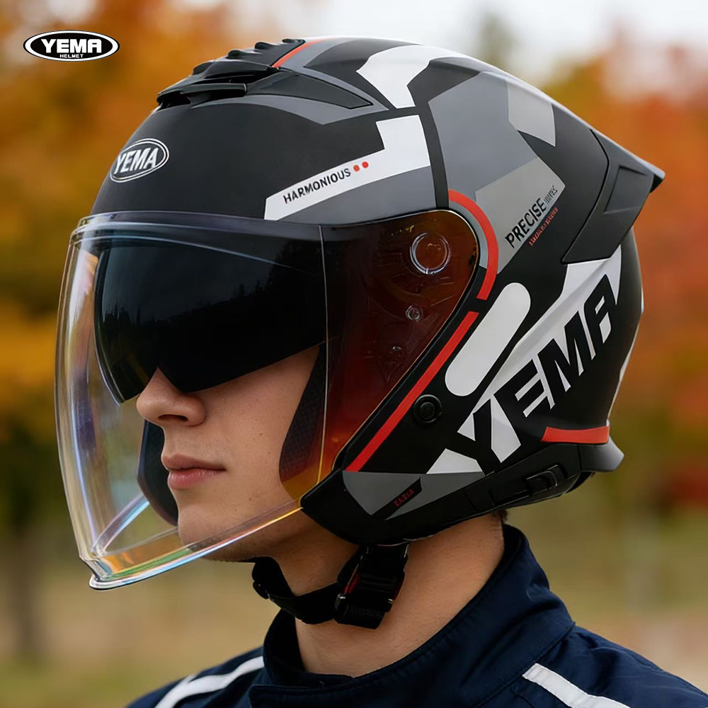 野马摩托车头盔男士秋冬保暖3/4盔四季通用安全帽3C认证踏板全盔