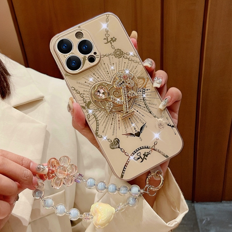 苹果17promax手机壳女新款高级感iPhone15手机套轻奢带挂绳plus女生沙漠金支架14pm潮牌防摔腕带网红小众适用
